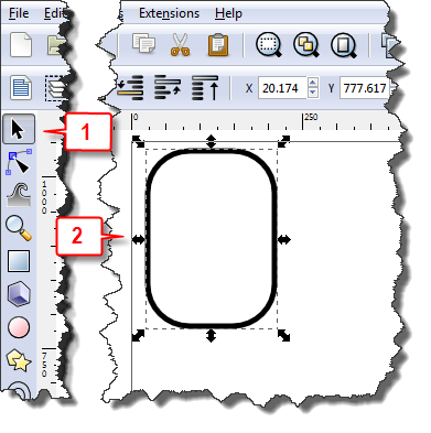 Inkscape: Sharp corner a rectangle steps 1 & 2